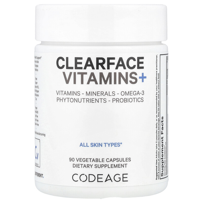 

Codeage, Clearface Vitamins +, 90 растительных капсул