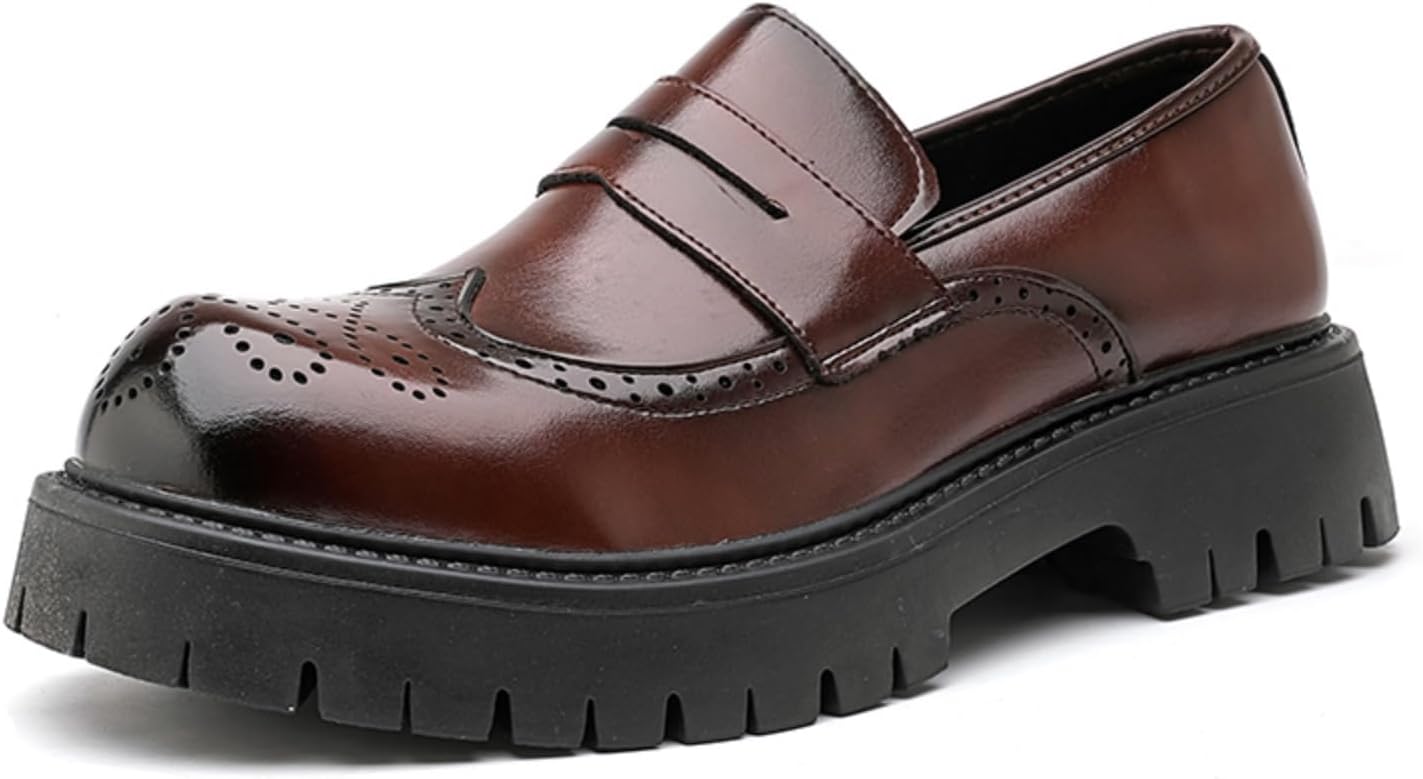 

Мужские лоферы с брогом с массивной подошвой, элегантная формальная обувь- модная для деловых мероприятий, вечеринок и повседневного использования Khwfjas, коричневый
