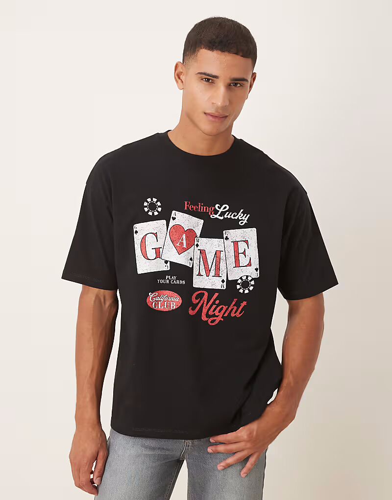 

Футболка свободного кроя с мультяшным принтом черного цвета Asos Design, Черный, Футболка свободного кроя с мультяшным принтом черного цвета Asos Design