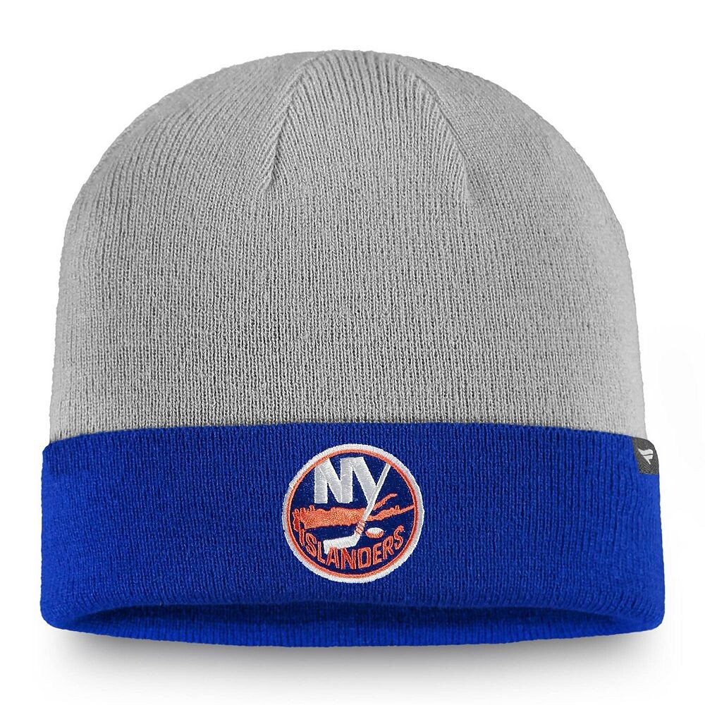 

Мужская вязаная шапка с манжетами Fanatics Branded Grey/Royal New York Islanders, цвет Isl Grey