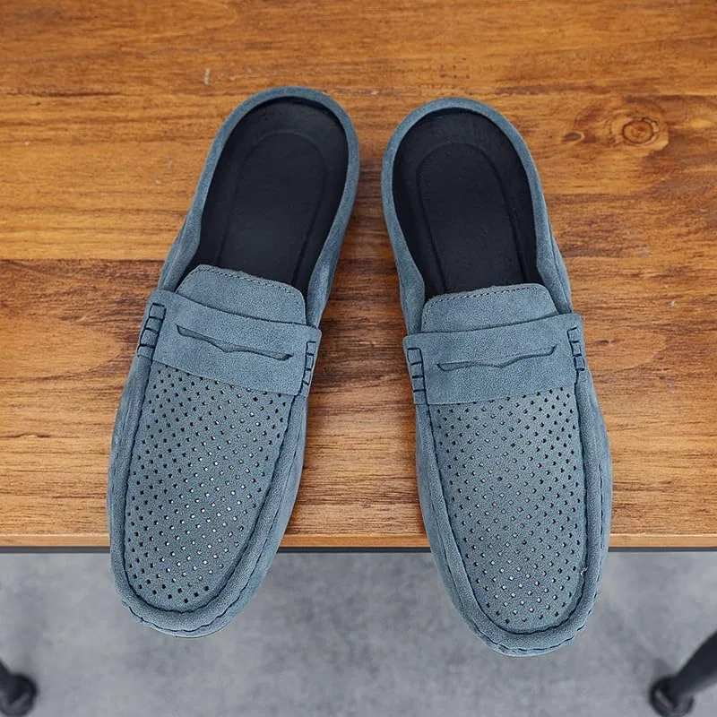 Мужские лоферы, замшевые, перфорированные, Half Penny Loafers, синий — фото 3