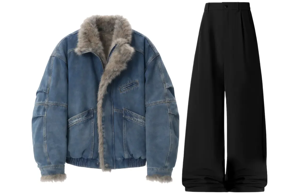 

Повседневная спортивная одежда унисекс с воротником стойкой, утепленная и с флисовой подкладкой X1617, синий puffer jacket+черный fleece-lined pants