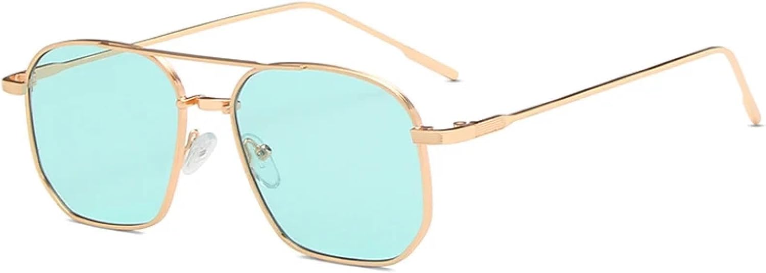 

Металлические солнцезащитные очки с двойной перемычкой для женщин и мужчин, популярные для активного отдыха, рыбалки, вождения, с защитой от УФ-излучения UV400 TKKTLLT, Gold Blue