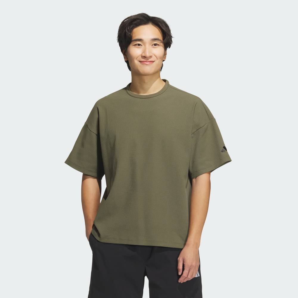 Футболка с коротким рукавом свободного кроя из вафельной ткани Adidas, green