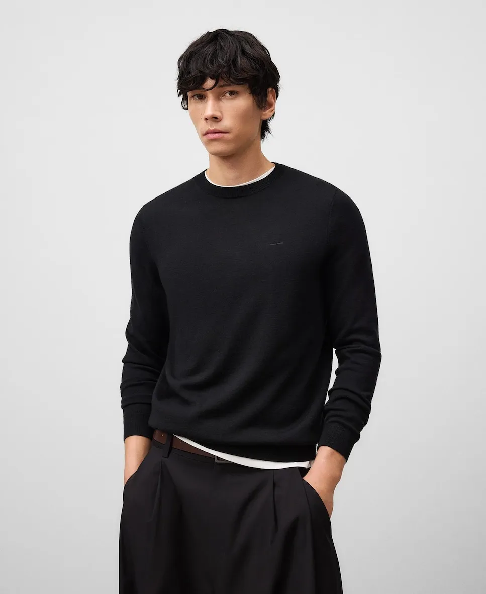 

Мужской джемпер из шерсти мериноса с круглым вырезом Adolfo Dominguez, черный