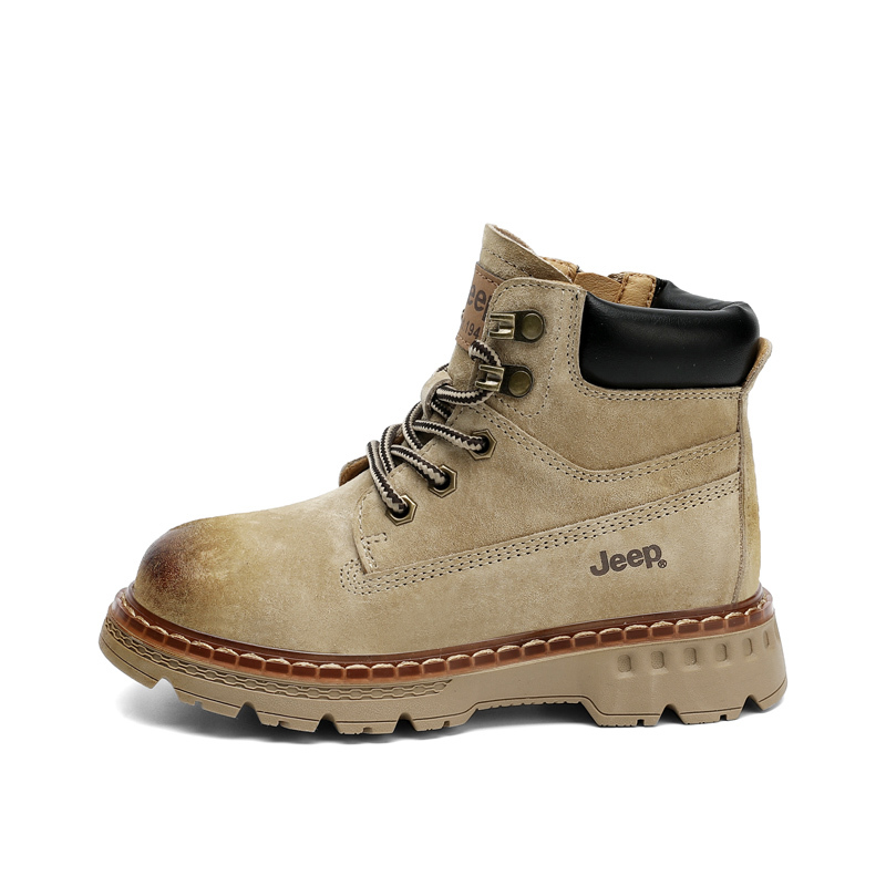 

Кожаные ботинки Mid top для подростков из свиной кожи, устойчивые к истиранию и скольжению Jeep, хаки