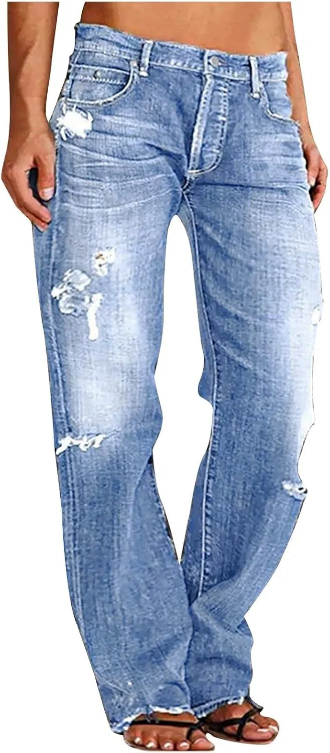 Джинсы свободные Womens Jeans Wide Leg High Waisted, Light Blue