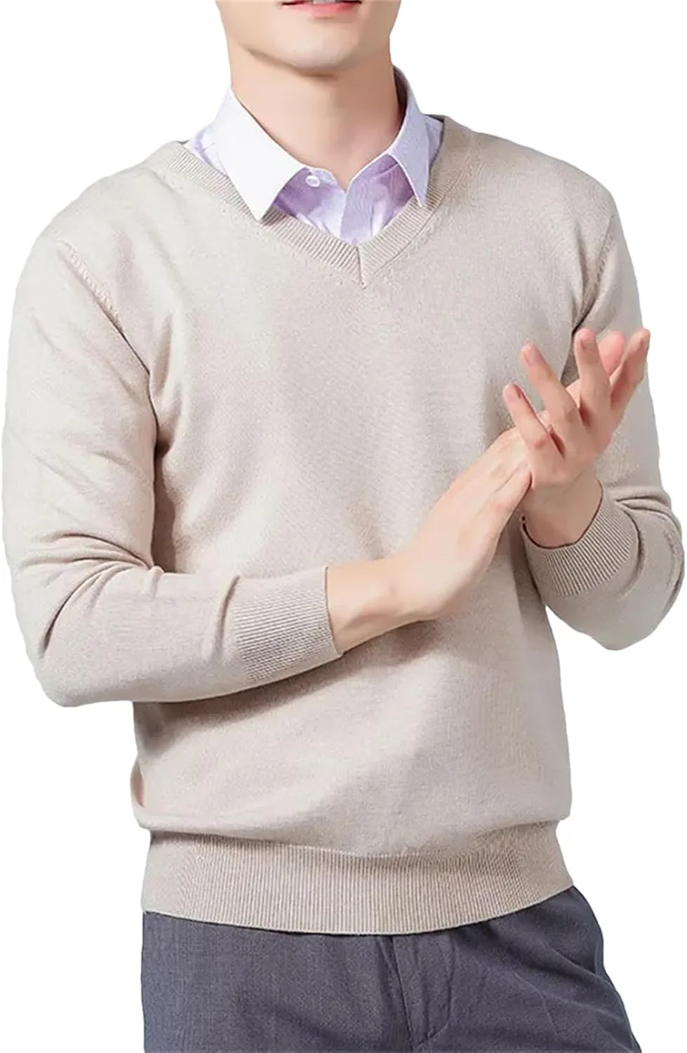 

Мужской свитер из шерстяной смеси с V-образным вырезом SaoBiiu