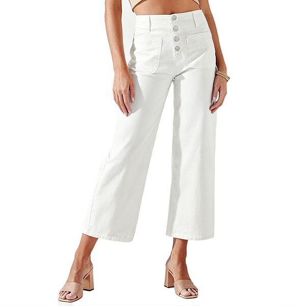 

Женские джинсы с высокой талией и прямыми штанинами, длина до щиколотки, застежка на одну пуговицу Clearflower, White