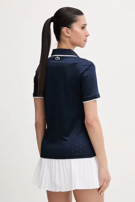 Поло Lacoste женское синее, из эластичного трикотажа — фото 3