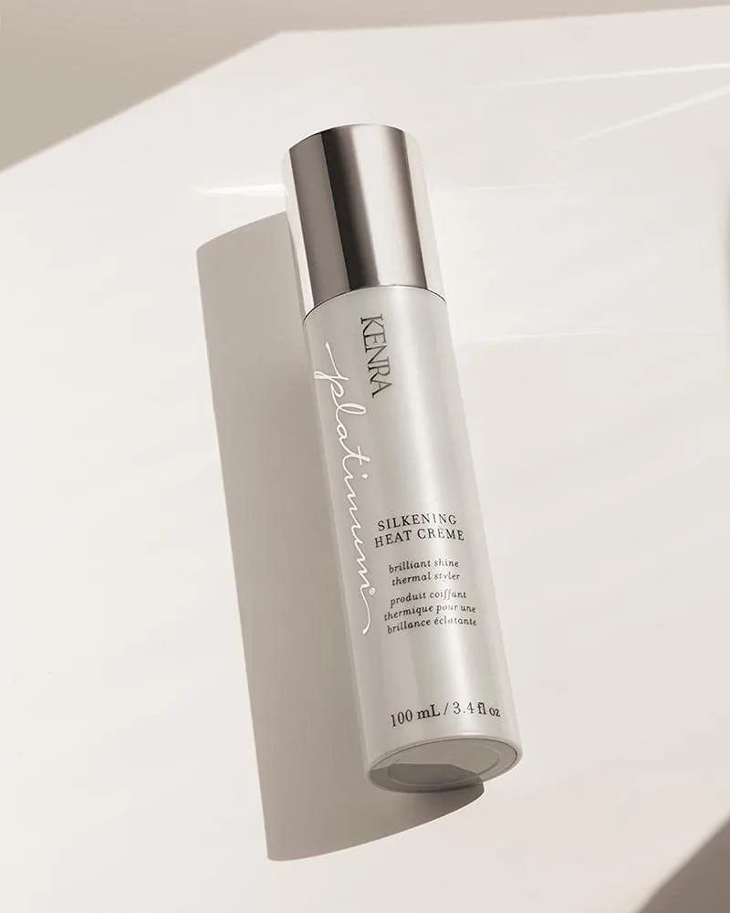 Kenra Platinum Silkening Heat Crème - термозащитный крем для блеска и гладкости, сокращает использование утюжка на 50%, предотвращает ломкость, для всех типов волос, 100 мл — фото 3
