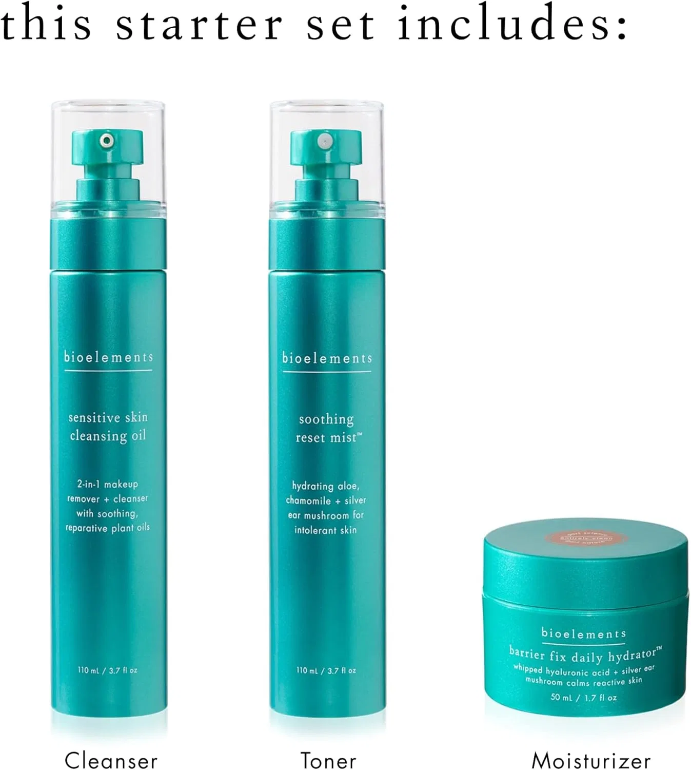 Набор для ухода за кожей 3-шаговый Bioelements для чувствительной кожи: Очищающее масло 110 мл + Успокаивающий спрей 110 мл + Увлажнитель 50 мл — фото 3