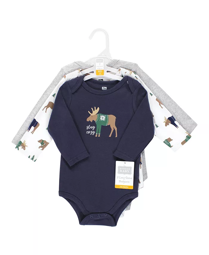 Детский хлопковый боди с длинным рукавом 3 шт Hudson Baby, синий — фото 3