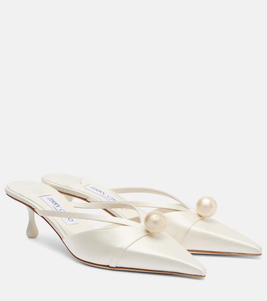 Бархатные мюли Sana 50 с декором для невесты Jimmy Choo, Ivory/White
