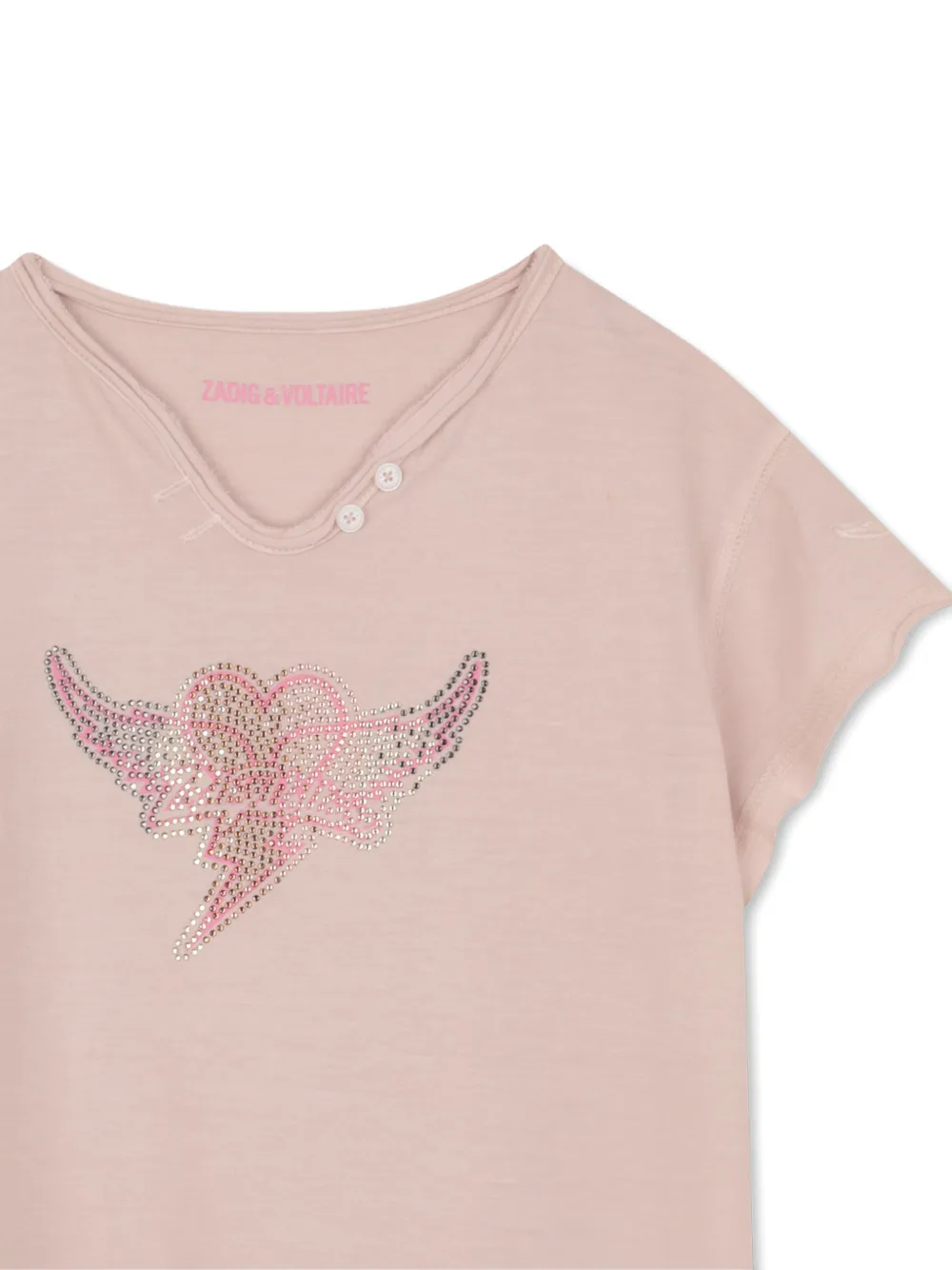 Футболка с v-образным вырезом и отделкой-декором Zadig & Voltaire Kids, розовый — фото 3