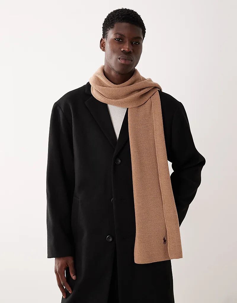 

Вязаный шарф с логотипом Polo Ralph Lauren из мериносовой шерсти цвета верблюжьей шерсти