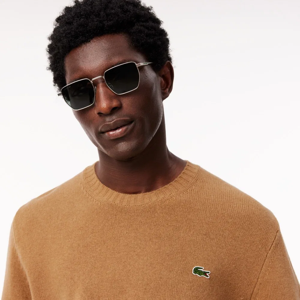 Мужской базовый классический пуловер тёмно-бежевый от Lacoste — фото 2