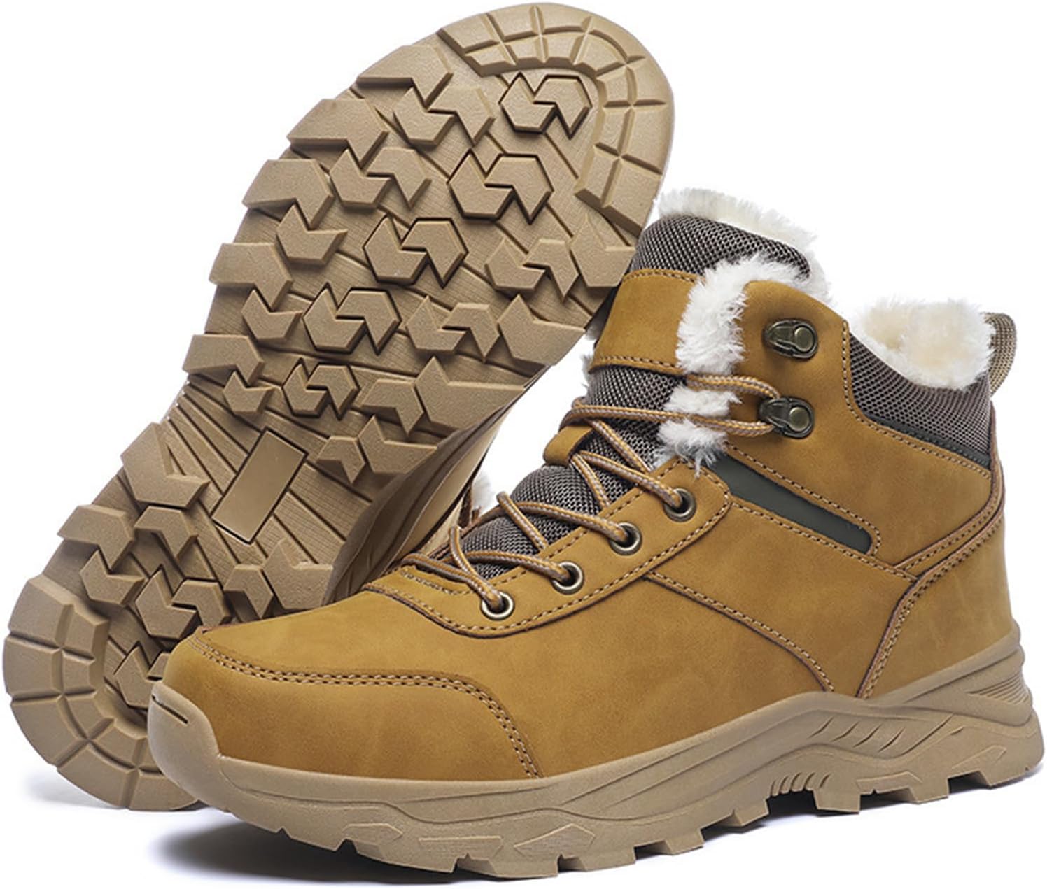 

Мужские зимние ботинки CPMBFDC с комфортной и теплой подкладкой из искусственного меха, зимние походные ботинки для мужчин, нескользящие, на шнуровке, для зимнего отдыха на открытом воздухе, желтый