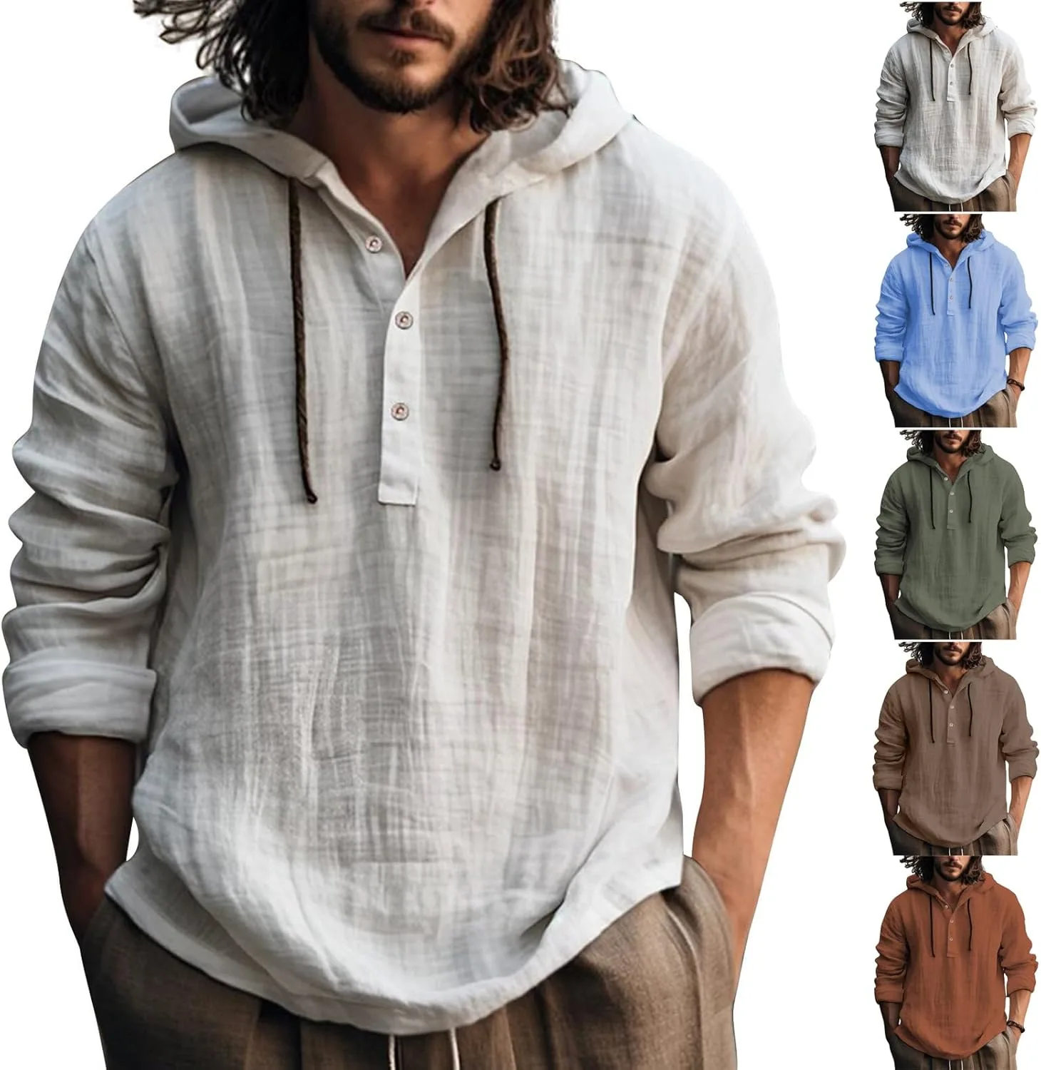 

Льняная рубашка с капюшоном для мужчин, Long Sleeve, Casual Bakgeerle