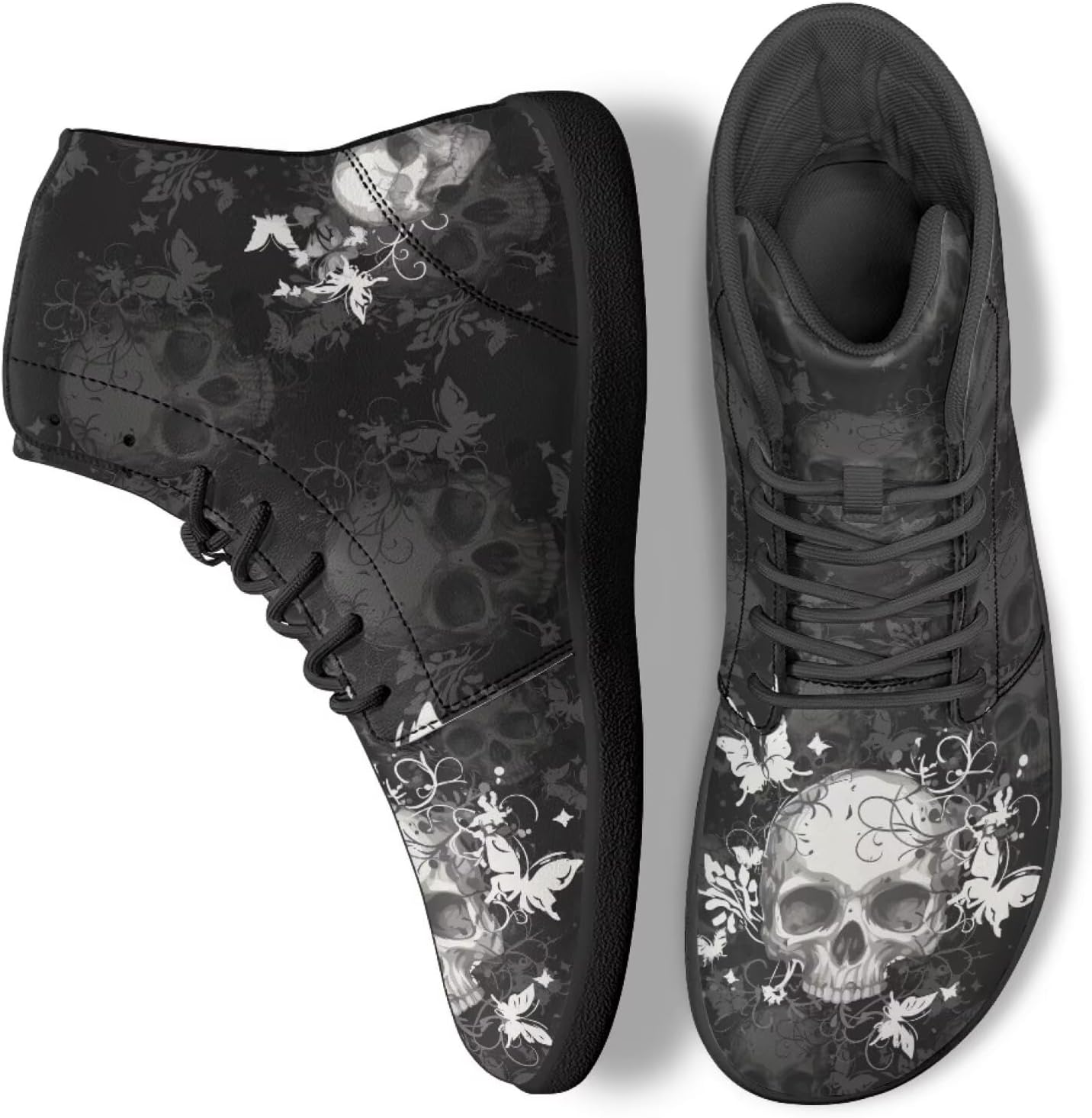 

Кеды с высоким берцем в виде черепа для мужчин и женщин, повседневная обувь для ходьбы, работы и бега Ecaestolph, черный