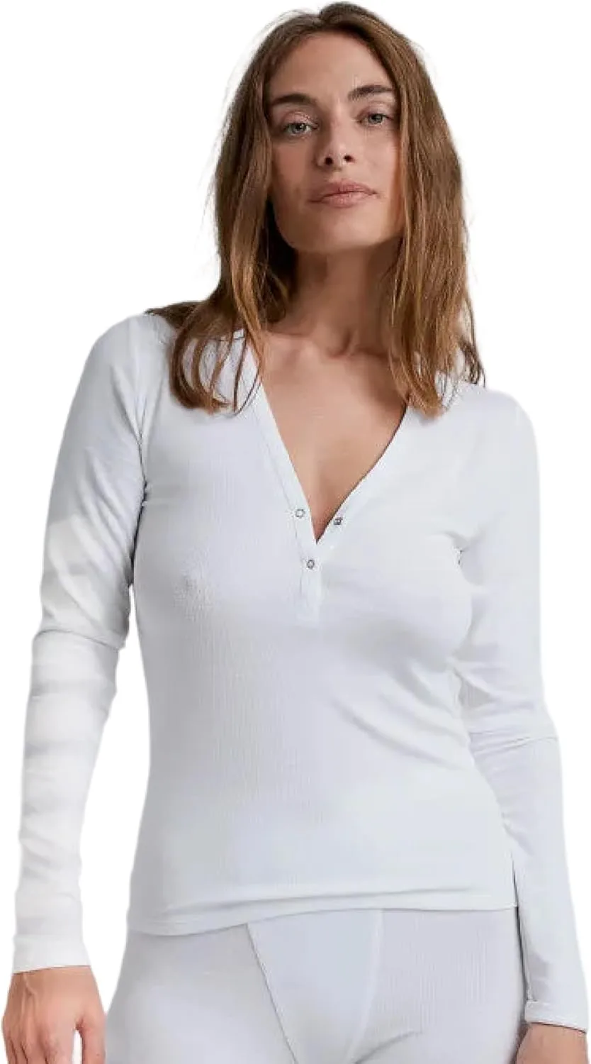 

Lunya Soft Modal Ribbed V Neck Long Sleeve Tops для женщин с застежкой на две пуговицы