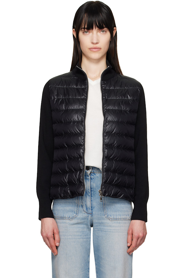 

Утепленная шерстяная куртка на молнии с наполнителем из пуха Moncler, черный