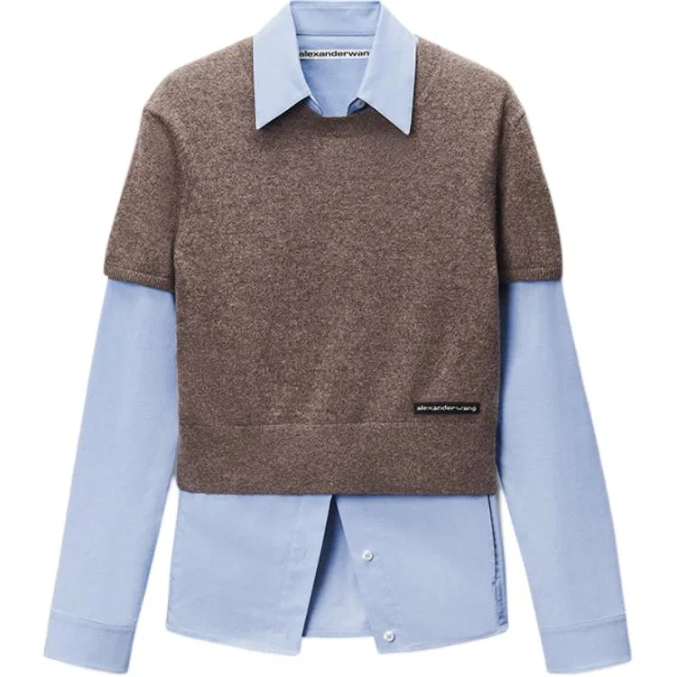 Рубашка женская SS26 Alexander Wang, Brown/Blue