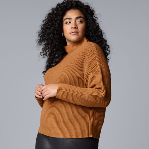 

Ребристый свитер-водолазка больших размеров Simply Vera Vera Wang, цвет deep cognac