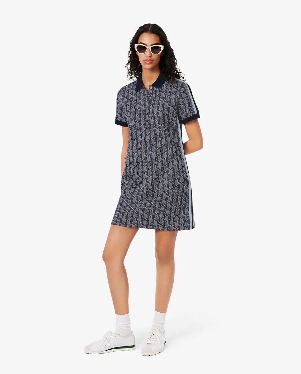

Поло-платье с жаккардовым монограмменным узором Lacoste, темно-синий