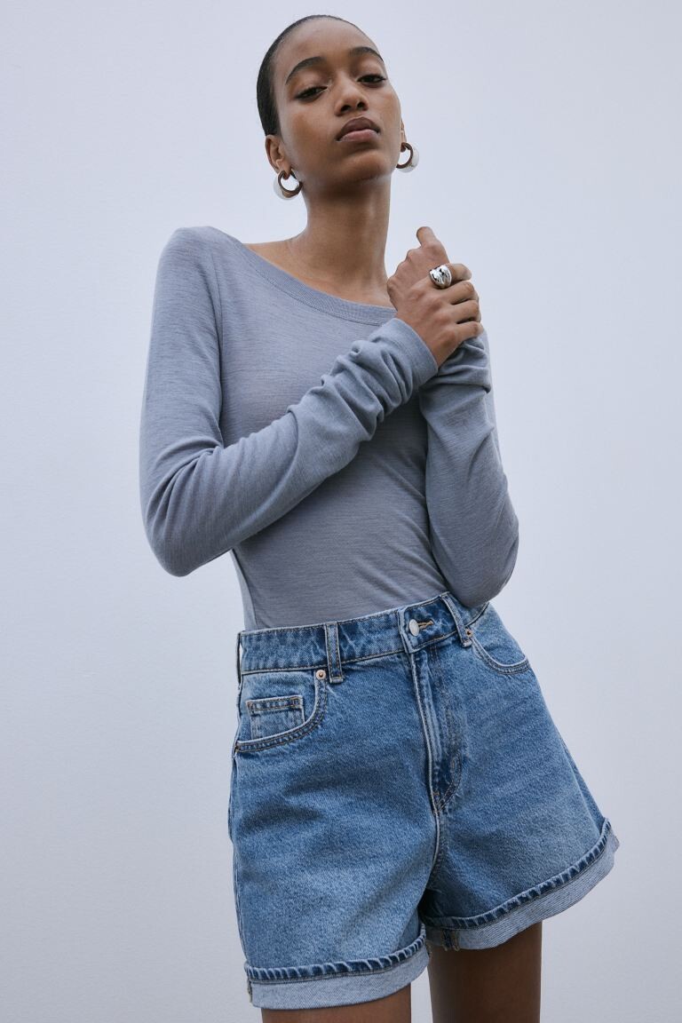

Джинсовые шорты с высокой талией H&M, синий