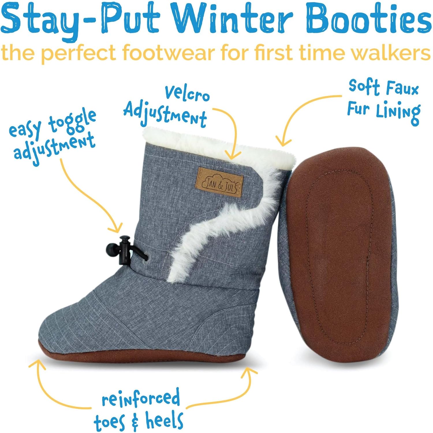 JAN & JUL Faux Fur Lined Winter Booties for Babies and Toddlers, Dusty Pink — фото 4