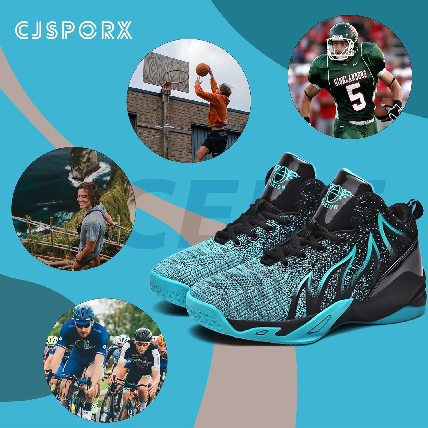 Мужские баскетбольные кроссовки CJSPORX, дышащие, противоскользящие, модные спортивные, синий — фото 2