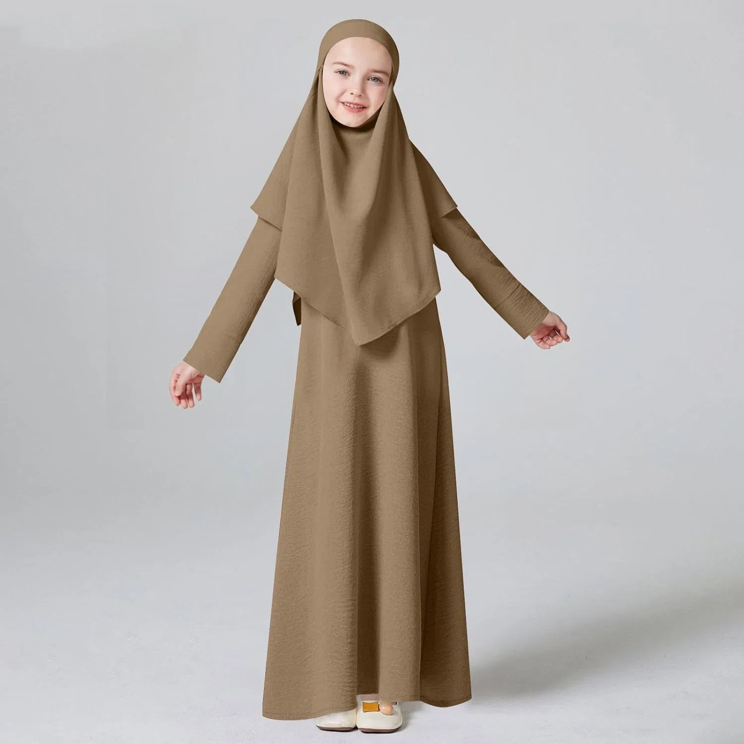 Комплект из двух платьев-абай для девочек, хиджаб и платок, турецкая исламская одежда, дубайский кафтан, одежда для молитвы, мусульманский наряд с хиджабом — фото 2