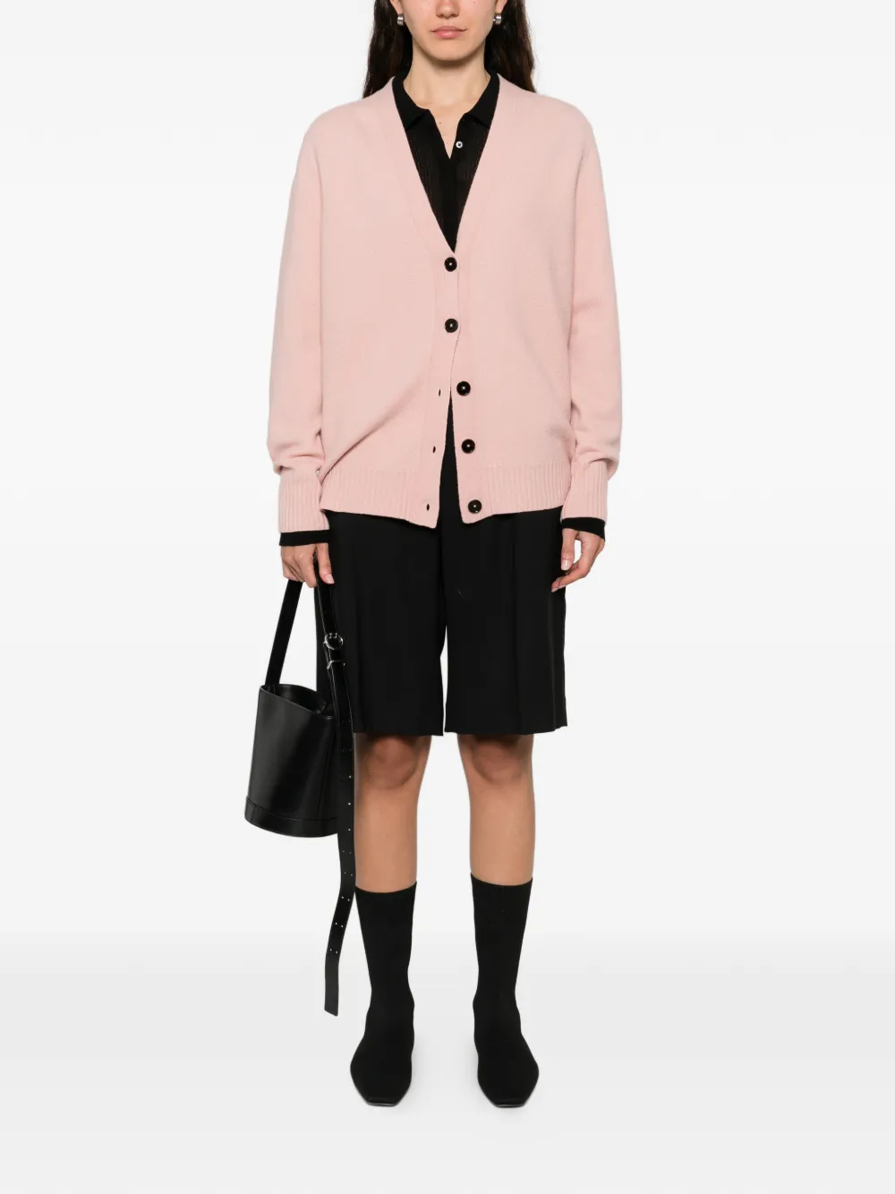 Кардиган с пуговицами и ребристым подолом Jil Sander, розовый — фото 2