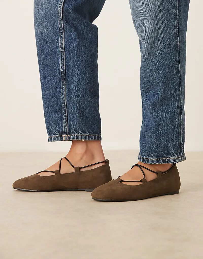 Эластичные балетки Lagos широкого кроя ASOS DESIGN из замши оливкового цвета