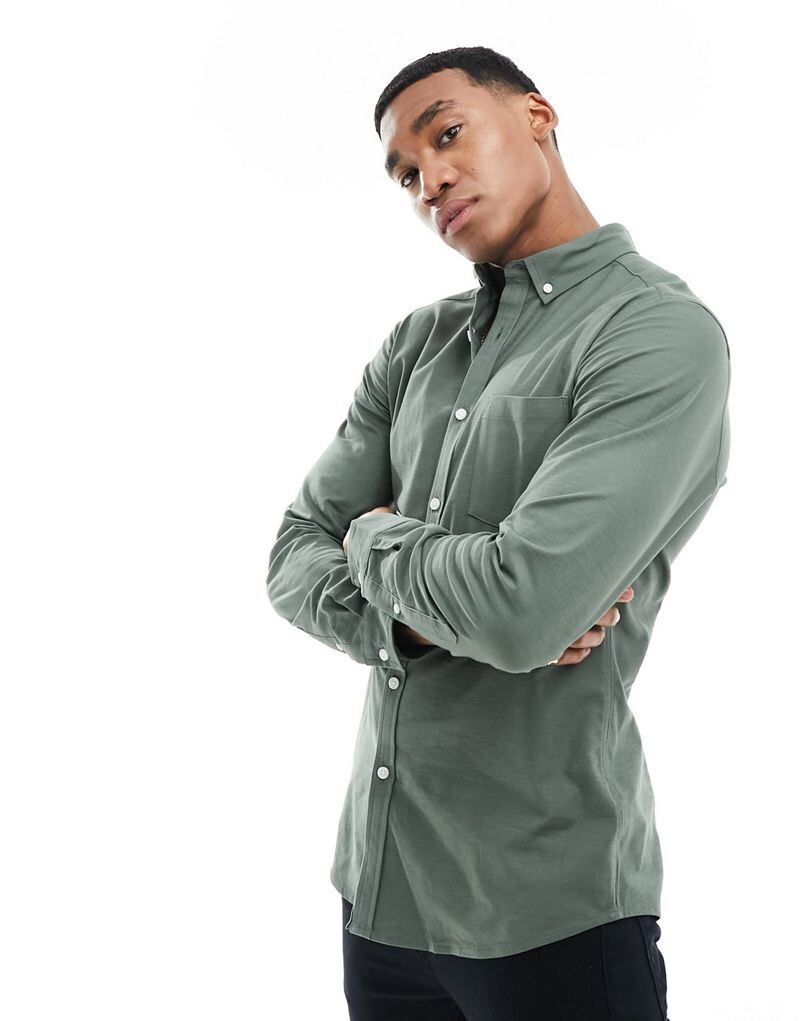 

Зеленая оксфордская рубашка узкого кроя ASOS DESIGN