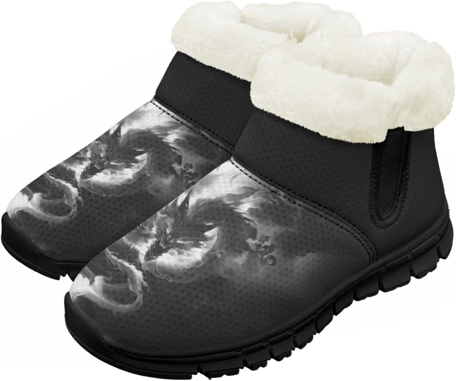 

Девочки Мальчики Ботинки Детские Снег Зимние Ботинки Для Улицы На Щиколотку Теплые Без Шнуровки С Искусственным Мехом Легкая Обувь Chririnla, Red Floral Dragon