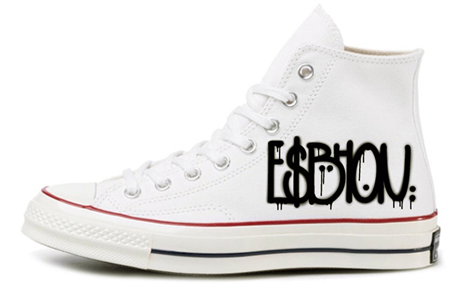 

1970-е годы. Кеды унисекс с высоким берцем, белые/черные/красные. Converse