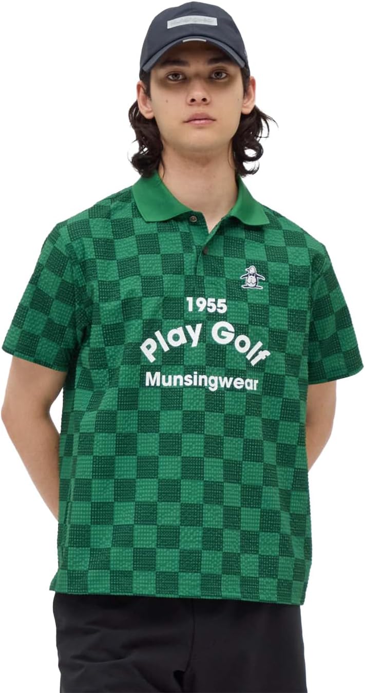 

Мужская рубашка с коротким рукавом Muning Wear MG5FHS50M, клетчатый узор, влагоотводящая, быстросохнущая, свободный крой, спортивный стиль, для игры в гольф Munsingwear, зеленый