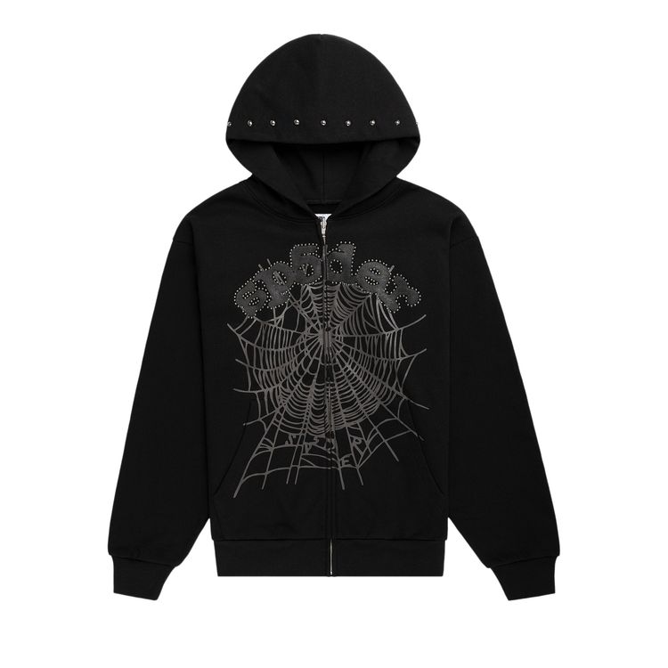 

Худи Sp5der Og Web Studded Zip Hoodie 'Black', черный