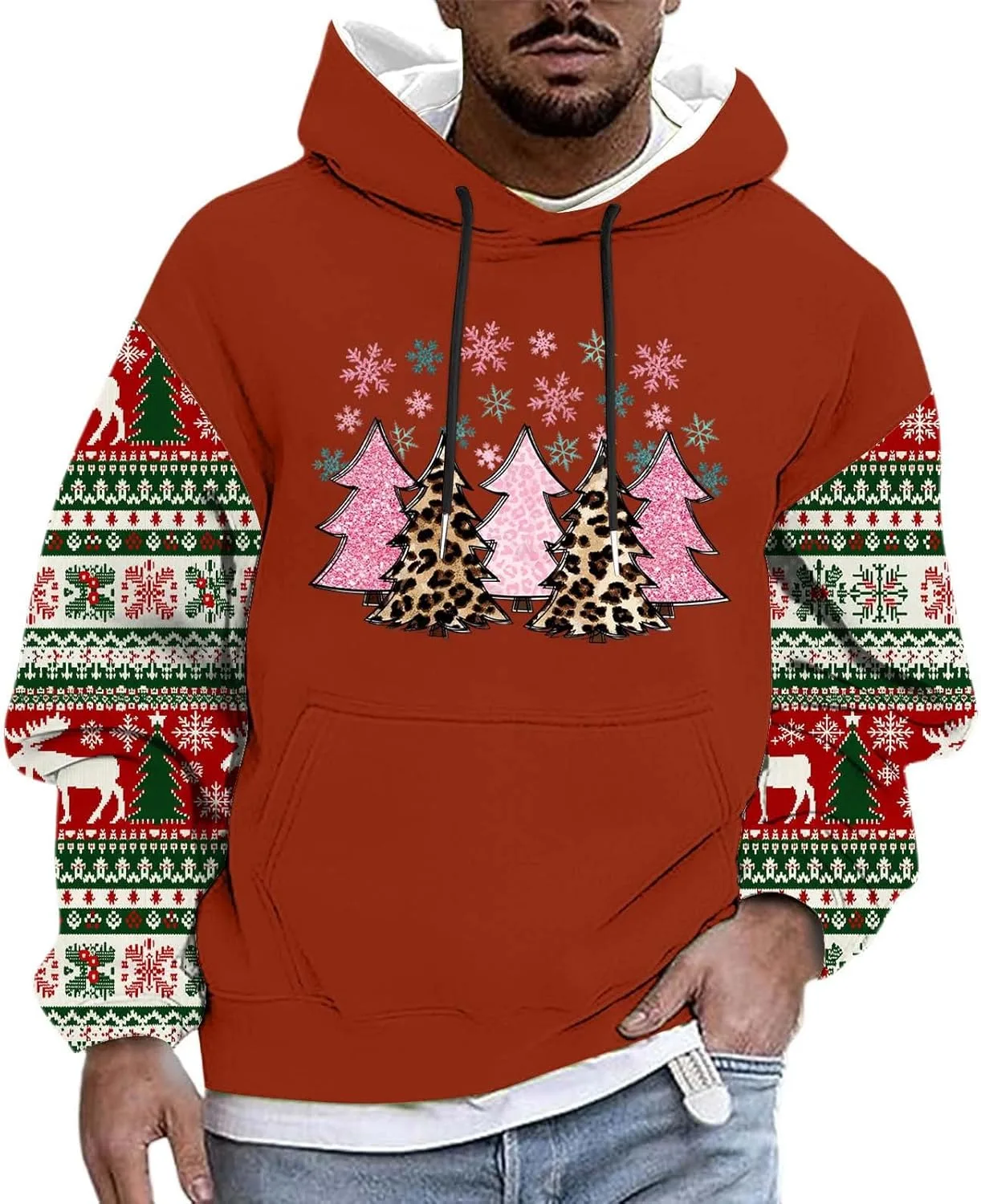 

Мужская толстовка с капюшоном и длинным рукавом, рождественский принт
