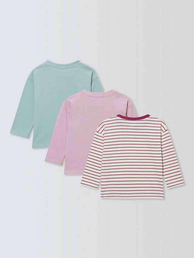 Детская хлопковая футболка с длинными рукавами John Lewis, Pack of 3, Pink — фото 2