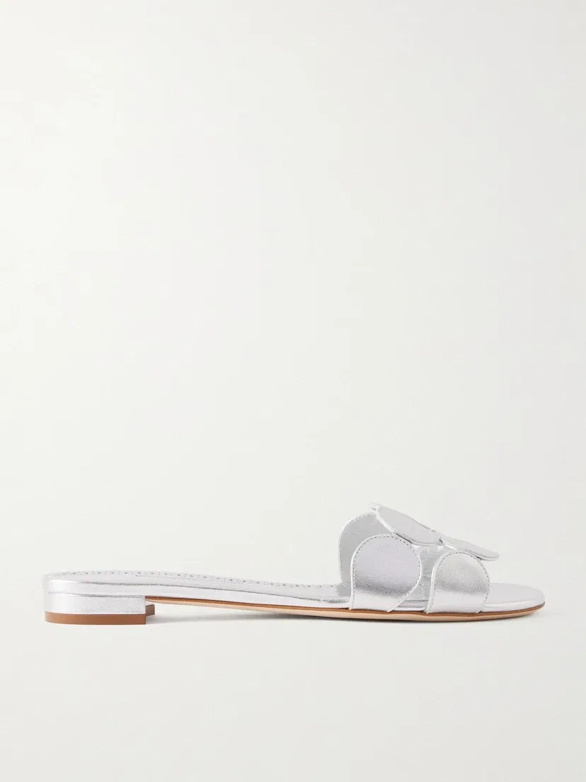 Haribalmu 10, металлизированные кожаные шлепанцы с вырезами Manolo Blahnik, серебряный