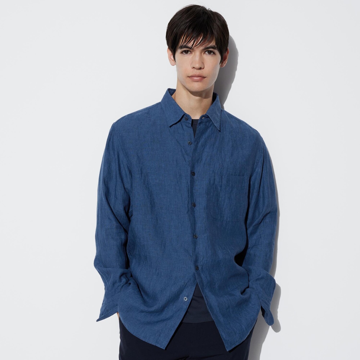 

Рубашка UNIQLO льняная премиум-класса с длинным рукавом, темно-синий