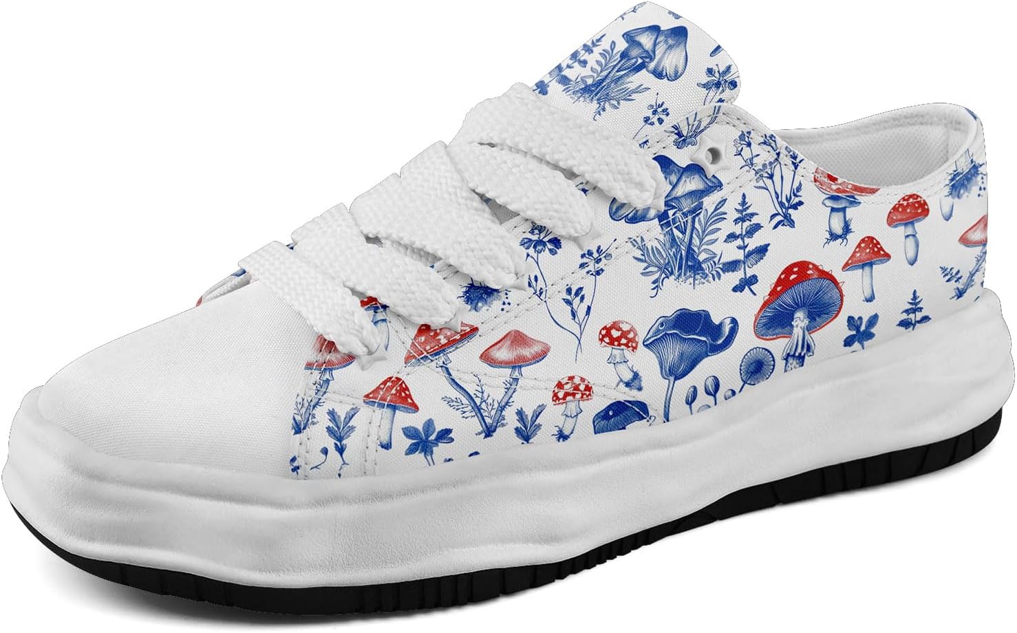 

Кеды AWSOLE с грибным цветочным принтом на холщовой основе для женщин и мужчин, низкие модные шнурованные кроссовки для прогулок, повседневная обувь на весну и лето, белый/красный/синий