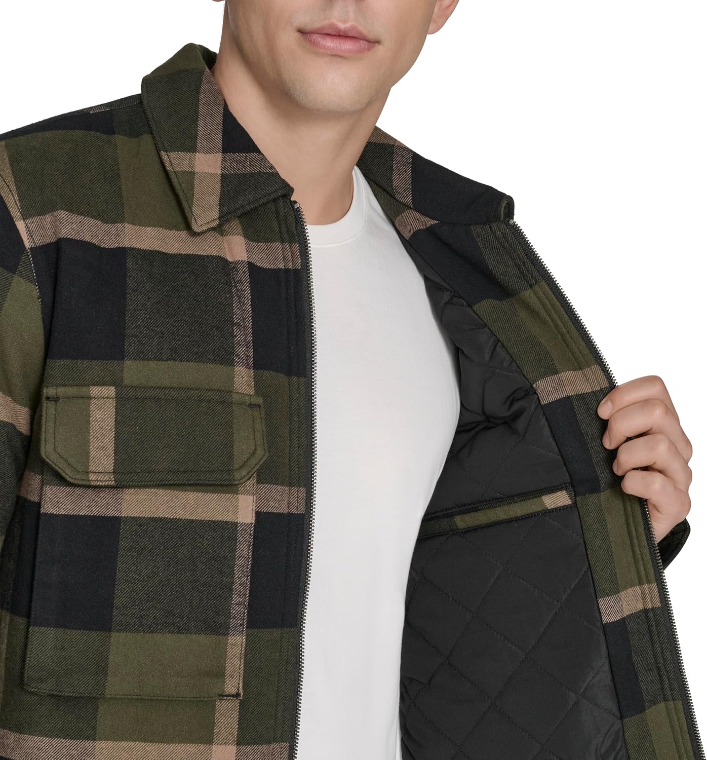 Мужская клетчатая куртка Levi's с двумя карманами, Olive/Black Plaid — фото 3