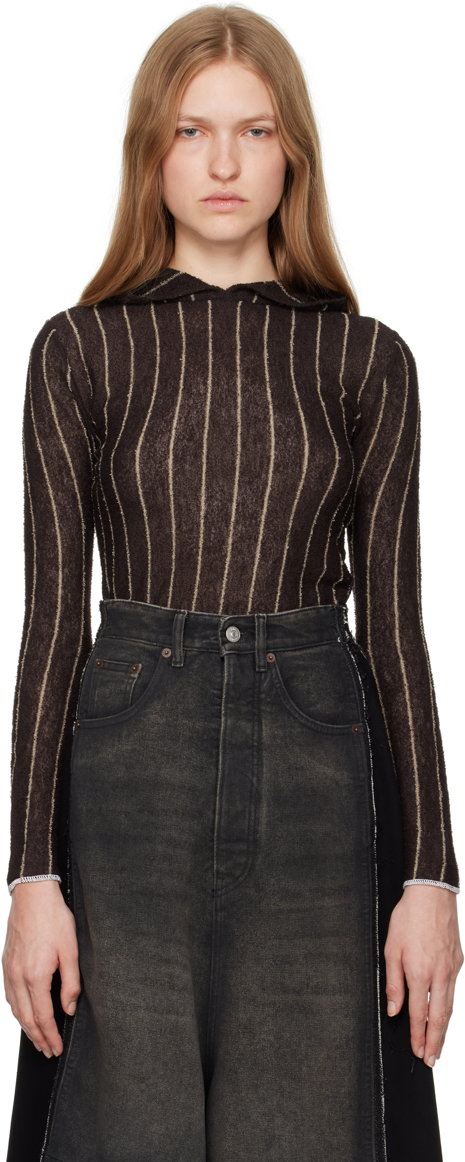 

Коричневая толстовка с капюшоном в тонкую полоску MM6 Maison Margiela