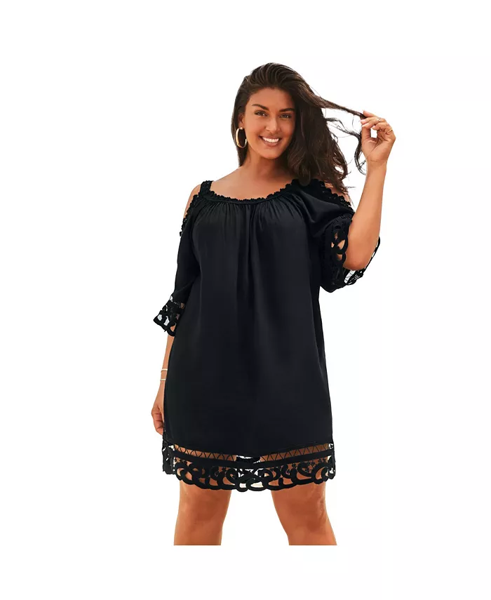 

Женское платье-накидка Vera Crochet с открытыми плечами Swimsuits for All, черный