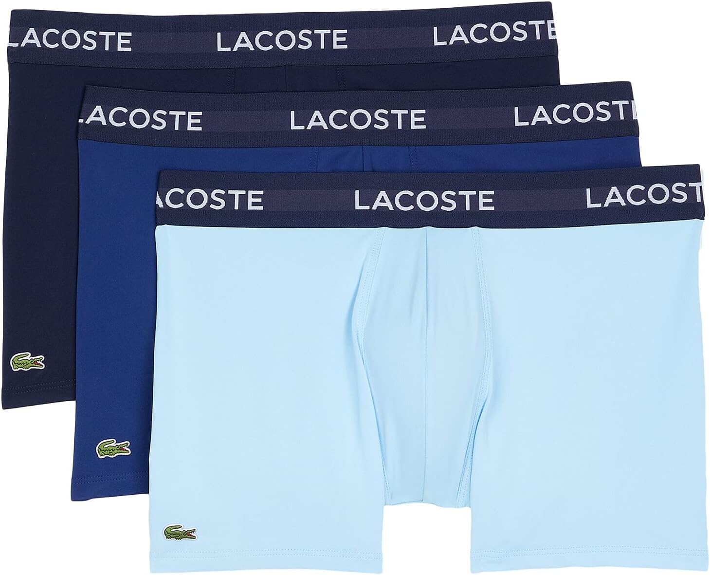 

Комплект из 3 однотонных трусов с полумодным поясом Lacoste, цвет Navy Blue/Methylene/Tropical