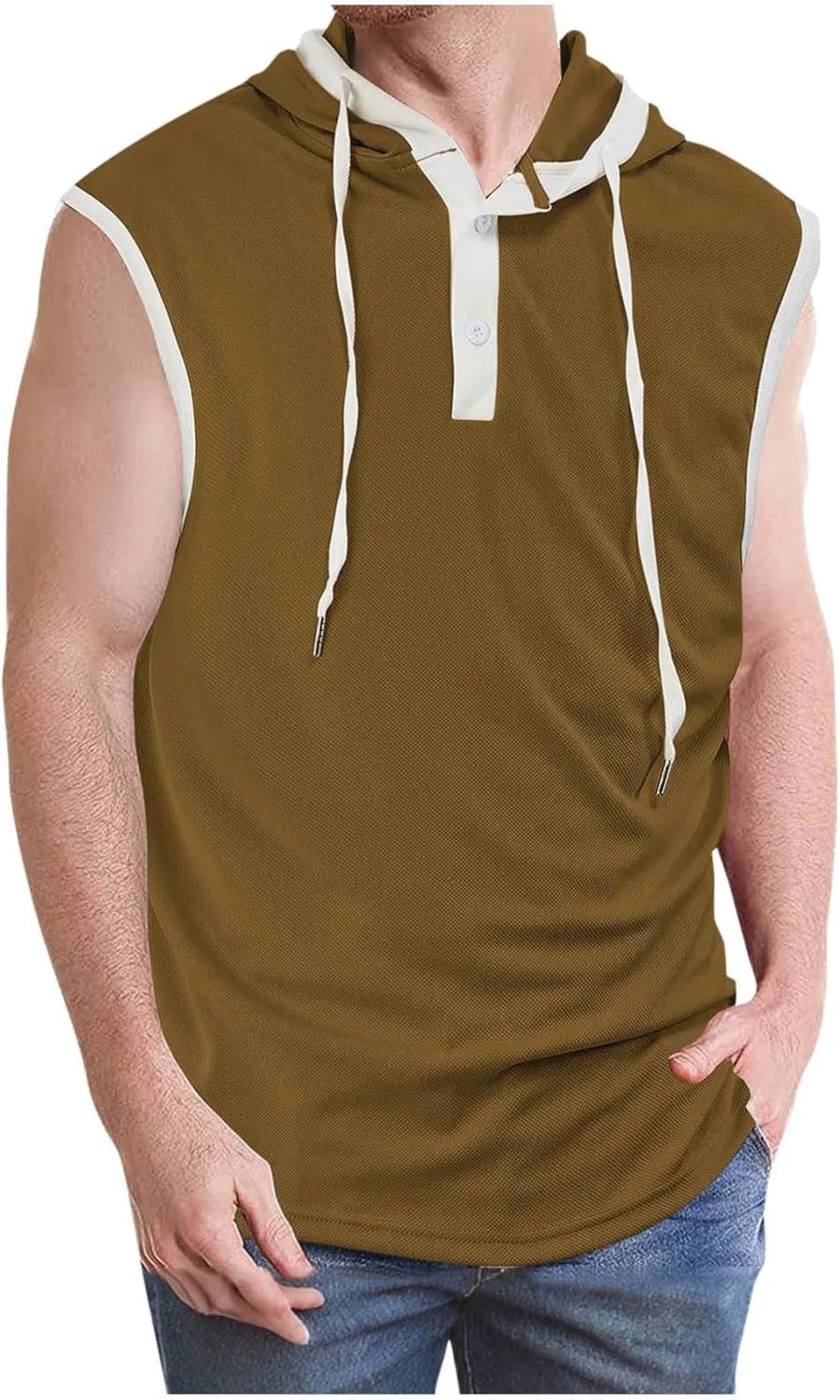 

Мужская безрукавка Henley с капюшоном для спорта и летних тренировок